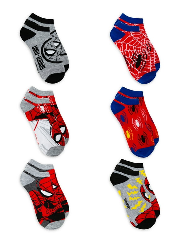 Spiderman Boys No Show Socks, 6-Pack
