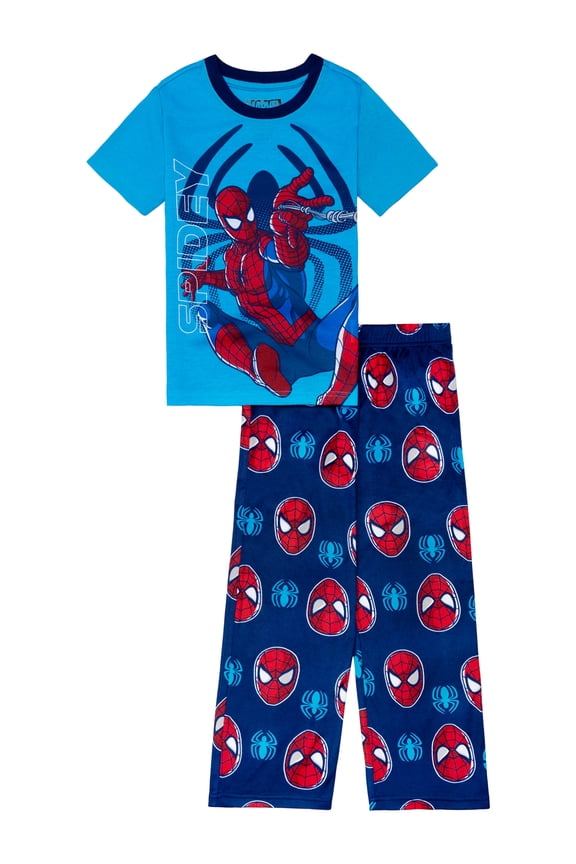 Spiderman Boys Short Sleeve Top and Pant Pajama Set, 2-Piece, Sizes 4-12