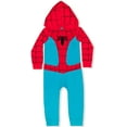 thumbnail image 1 of Spiderman Boys Single Roleplay Coverall Romper with Hood, Infant, 1 of 1