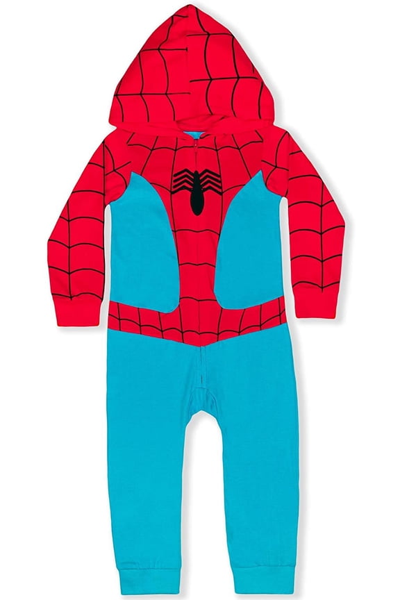 Spiderman Boys Single Roleplay Coverall Romper with Hood, Toddler