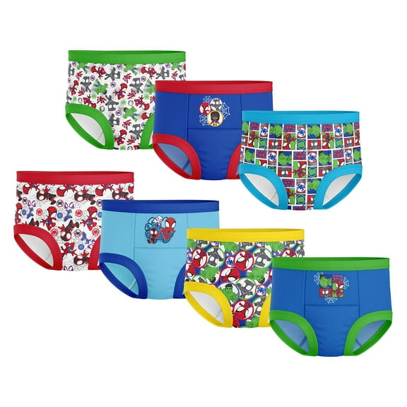 Spiderman Boys' Superhero Potty Training Pants, Success Chart & Stickers, Iron Man, Hulk & More Sizes 18M-4T, 7-Pack Spidey Multi-Hero, 2T