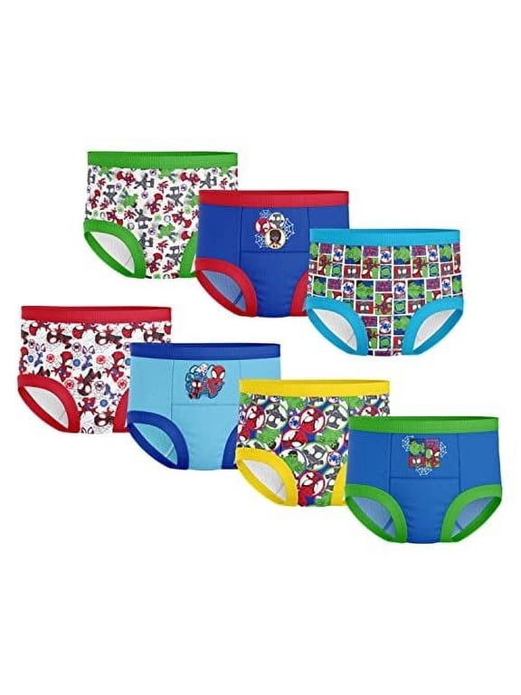 Spiderman Boys' Superhero Potty Training Pants, Success Chart & Stickers, Iron Man, Hulk & More Sizes 18M-4T, 7-Pack Spidey Multi-Hero, 3T