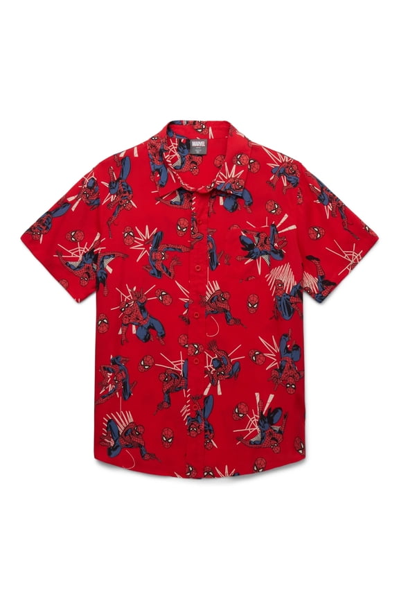 Spiderman Button Up Short Sleeve Tee XS-XXL