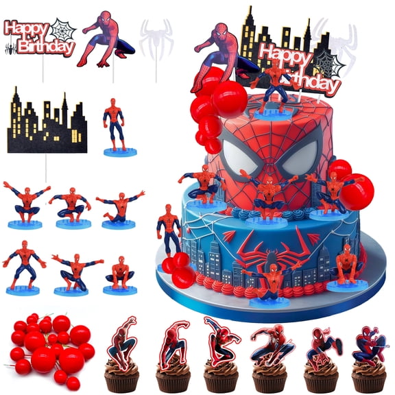Spiderman Cake Decoration,43Pcs Spiderman Cake Topper Set - Spiderman Character Cake Toppers & Spiderman 3D Cake Decoration etc Spiderman Party Cake Topper for Spiderman Birthday