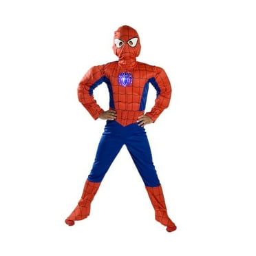 Spiderman Costume Boys Kids Light up Spider Size S M Free MASK 4 5 6 7 8 9 (4-6) Red