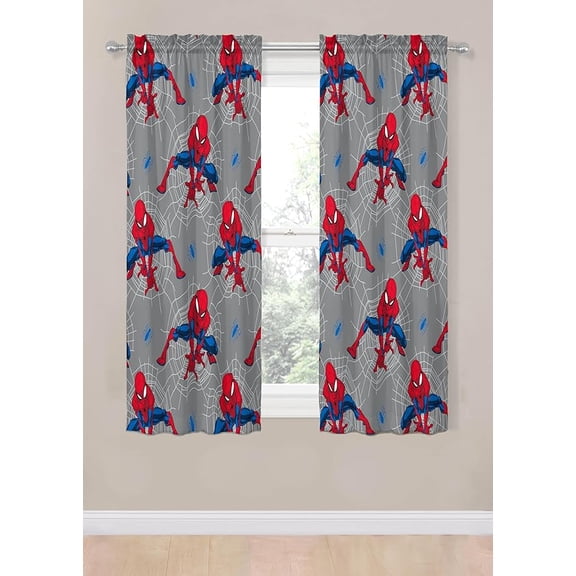 Spiderman Crime Fighter 2 Panels Curtain Set, 63 Inch Long - Boys Room Décor