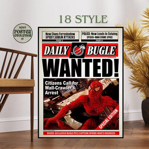 Spiderman Daily Bugle Newspaper Poster, Comic Decor 8x12 UNFRAMED