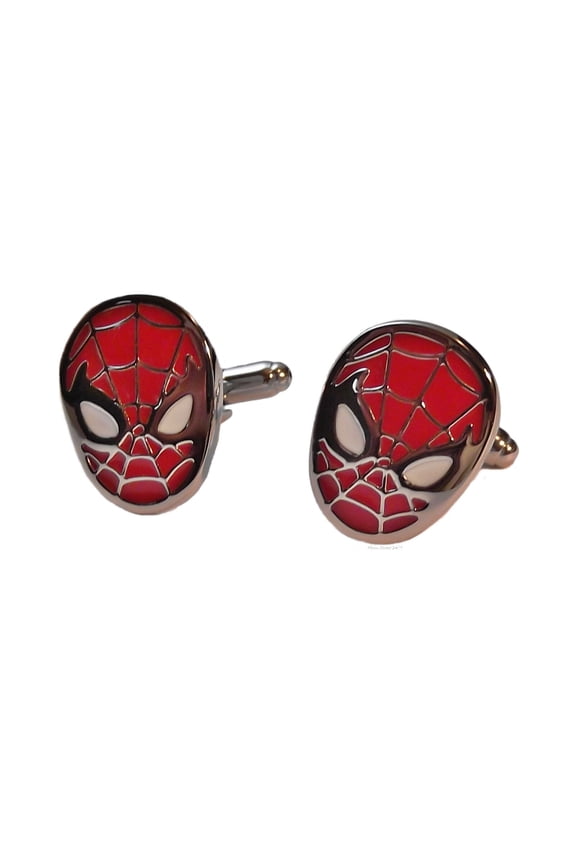 Spiderman Face Silvertone/Enamel Cufflinks