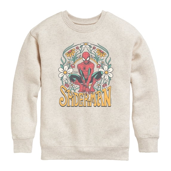 Spiderman - Florals - Youth Boys Crew Fleece Sweatshirt