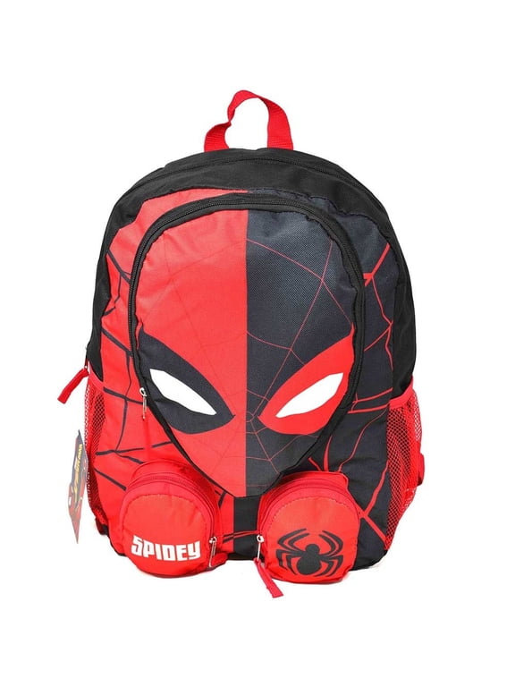 Spiderman Head Kids Backpack 16" for School Bookbag for Boys ages 3+, with 3 front pockets