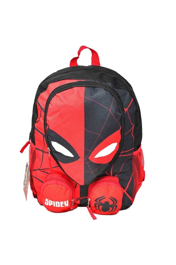 Spiderman Head Kids Backpack 16" for School Bookbag for Boys ages 3+, with 3 front pockets