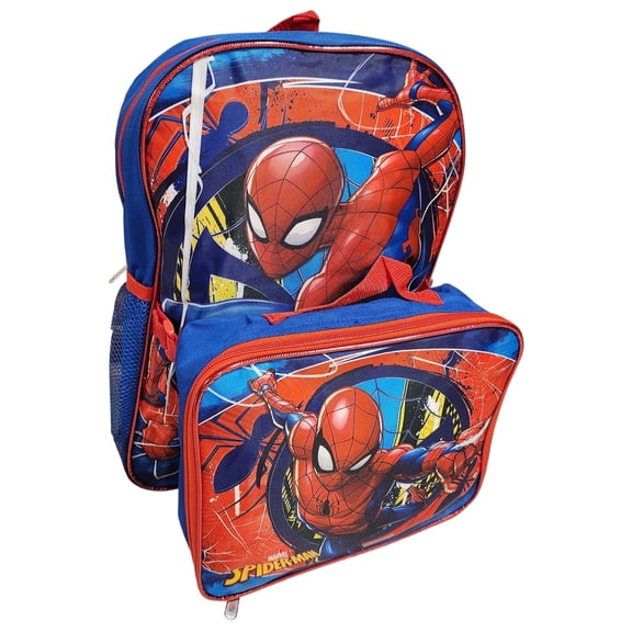 Spiderman Full Size 16 Inch Backpack with Detachable Lunch Box
