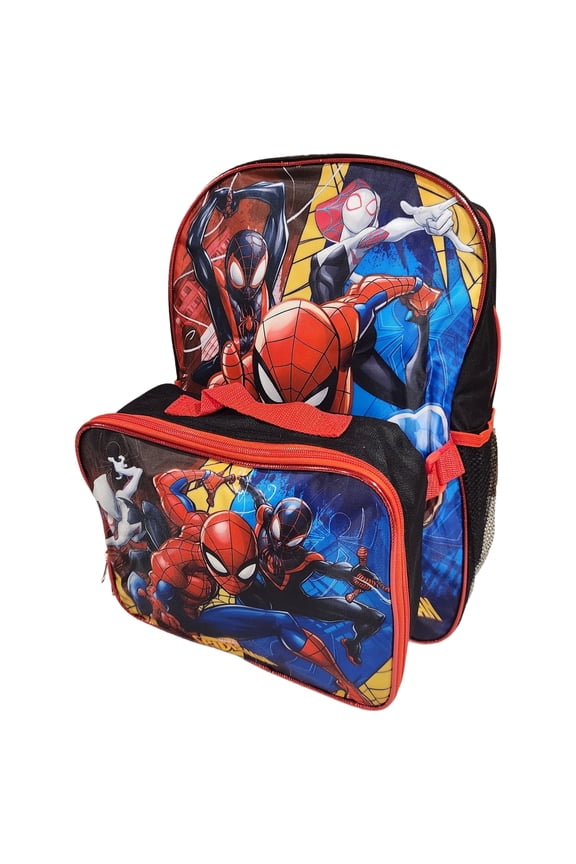 Spiderman, Ghost ahd Miles Morales Full Size 16 Inch Backpack with Detachable Lunch Box