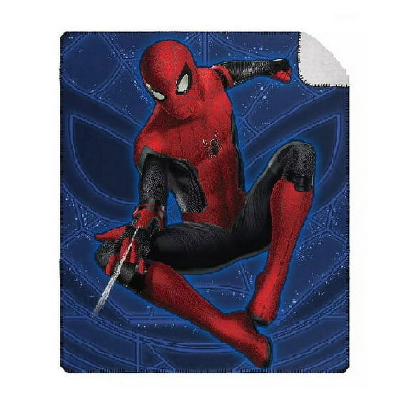 Spiderman Jump No Way Home Marvel Cloud Touch Sherpa Throw Blanket, 50 x 60 inches Blue