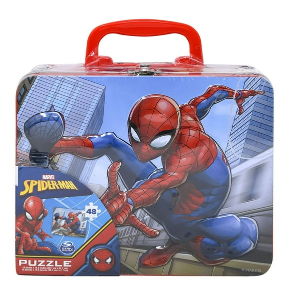 Spiderman Large Lunch Tin Box with 24pc puzzle inside With Sticker
