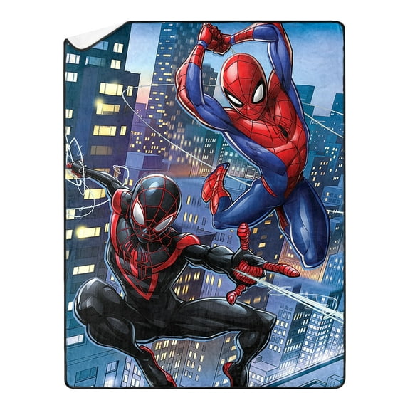 Spiderman Miles and Peter Parker Marvel Kids Silk Touch Throw Blanket with Sherpa Reverse, 46 x 60 inches