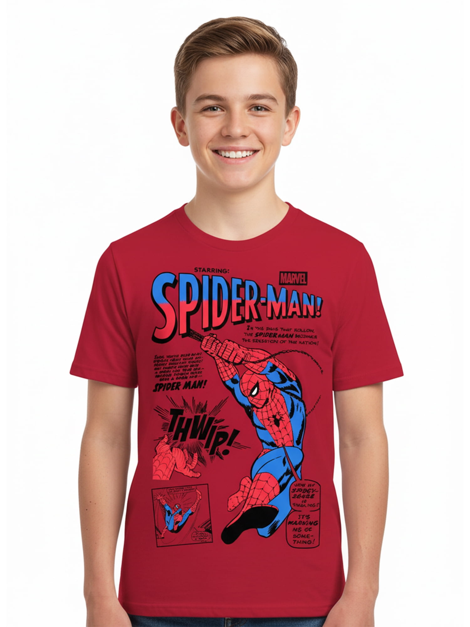 Spider-Man Boys' Graphic Tee with Short Sleeves, Nation Sensation, Sizes 4-18