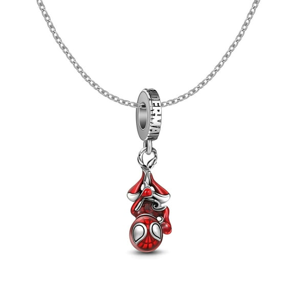 Spiderman Necklace Set, Red Spidey Charm Necklace with Silver Plating, Non-Tarnished Cable Chain with Sliding Clasp for Adjustable Sizes.|Spiderman Necklace Set - Red Spidey Charm Necklace, Silver Pl