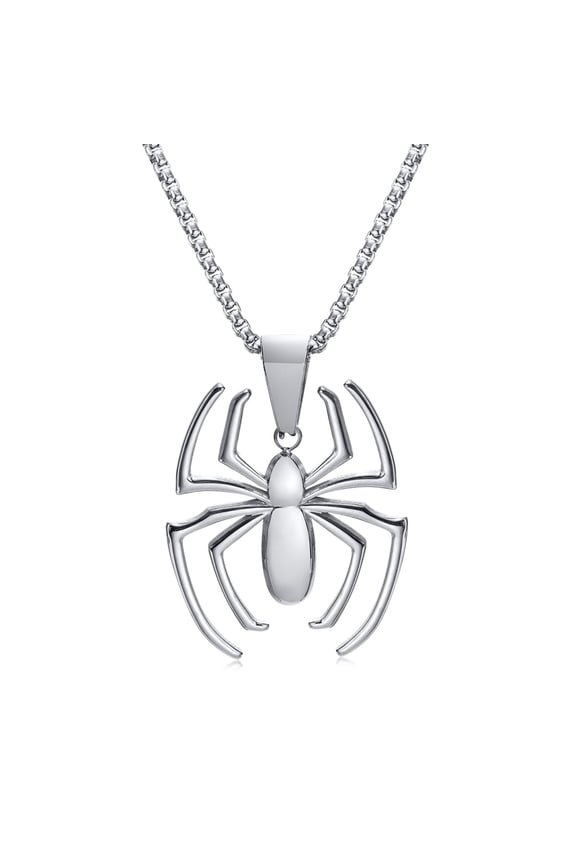 Mens Spiderman Pendant Necklace, Silver Stainless Steel Spider Necklaces Gifts for Spider-man Fans