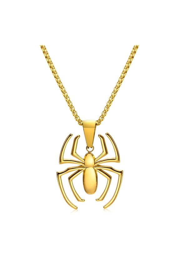 Multi-Color Spider Pendant Necklace, Silver/Gold/Black Stainless Steel Chain | Unisex Fashion Jewelry