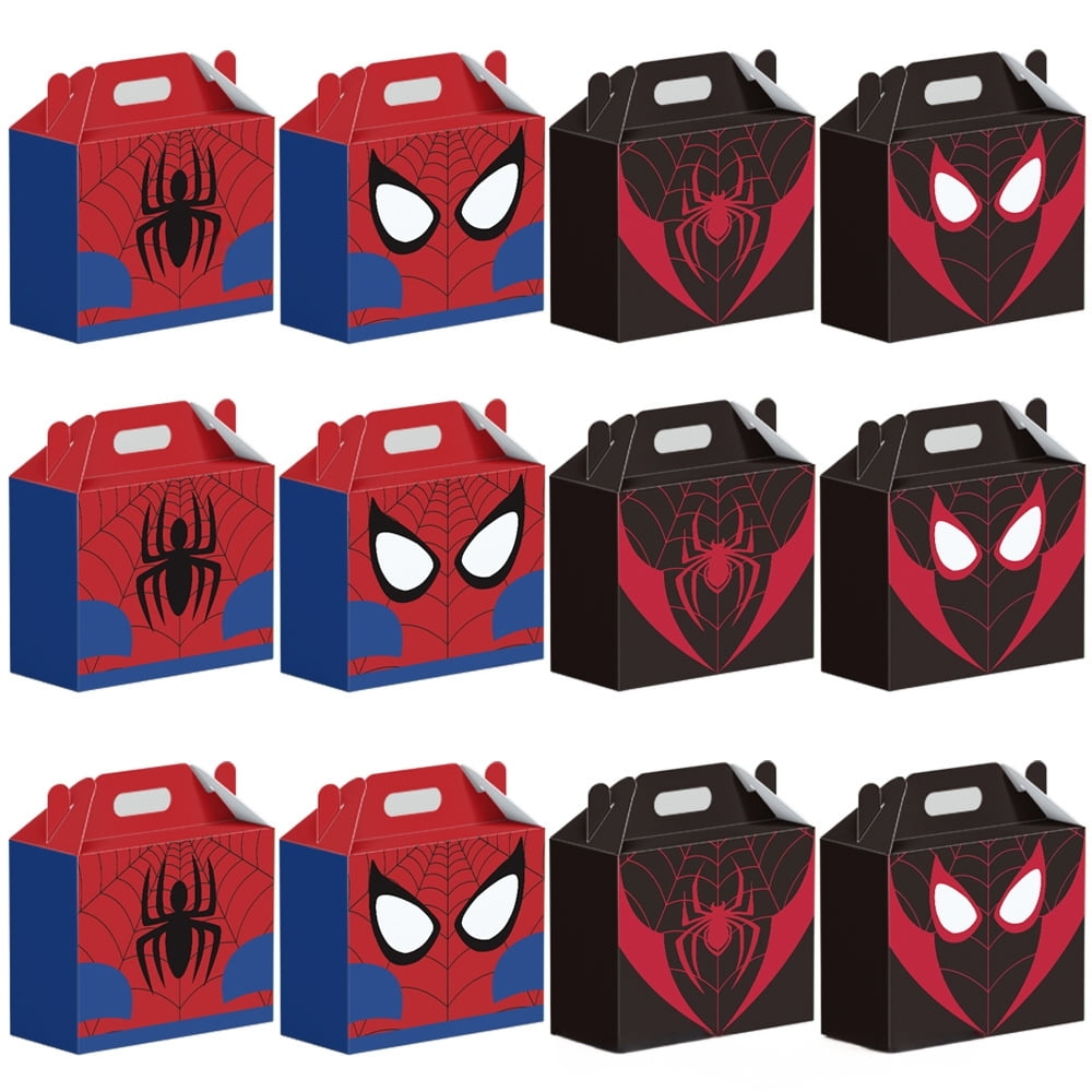 Spiderman Party Favor Boxes - 12 Pcs Party Favor Candy Boxes for Anime Theme Birthday Party Supplies Decor,Girls Kids Birthday Game Party Kraft Paper Gift Bag Decorations
