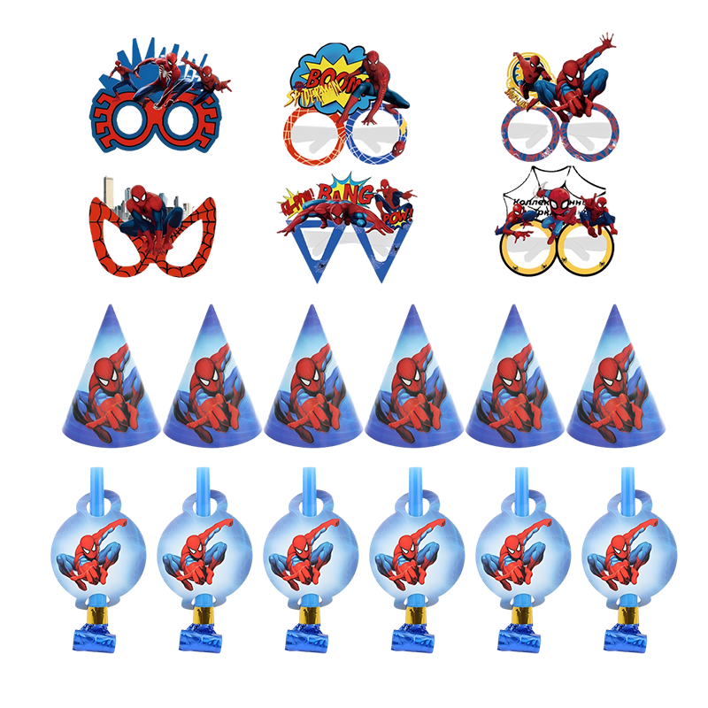 Spiderman Party Supplies Set, 36 pcs Spiderman Birthday Favors Set - 12 Spiderman Birthday Hats, 12 Blowers & 12 Glasses for Spiderman Theme Party Favors