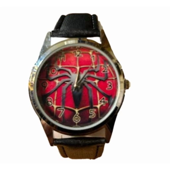 Spiderman Quartz Red Face Spider PU Leather Band Wrist Watch