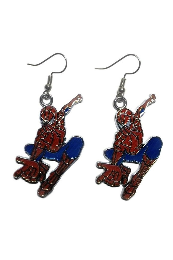 Spiderman Reaching Enamel Filled Metal French Wire Earrings