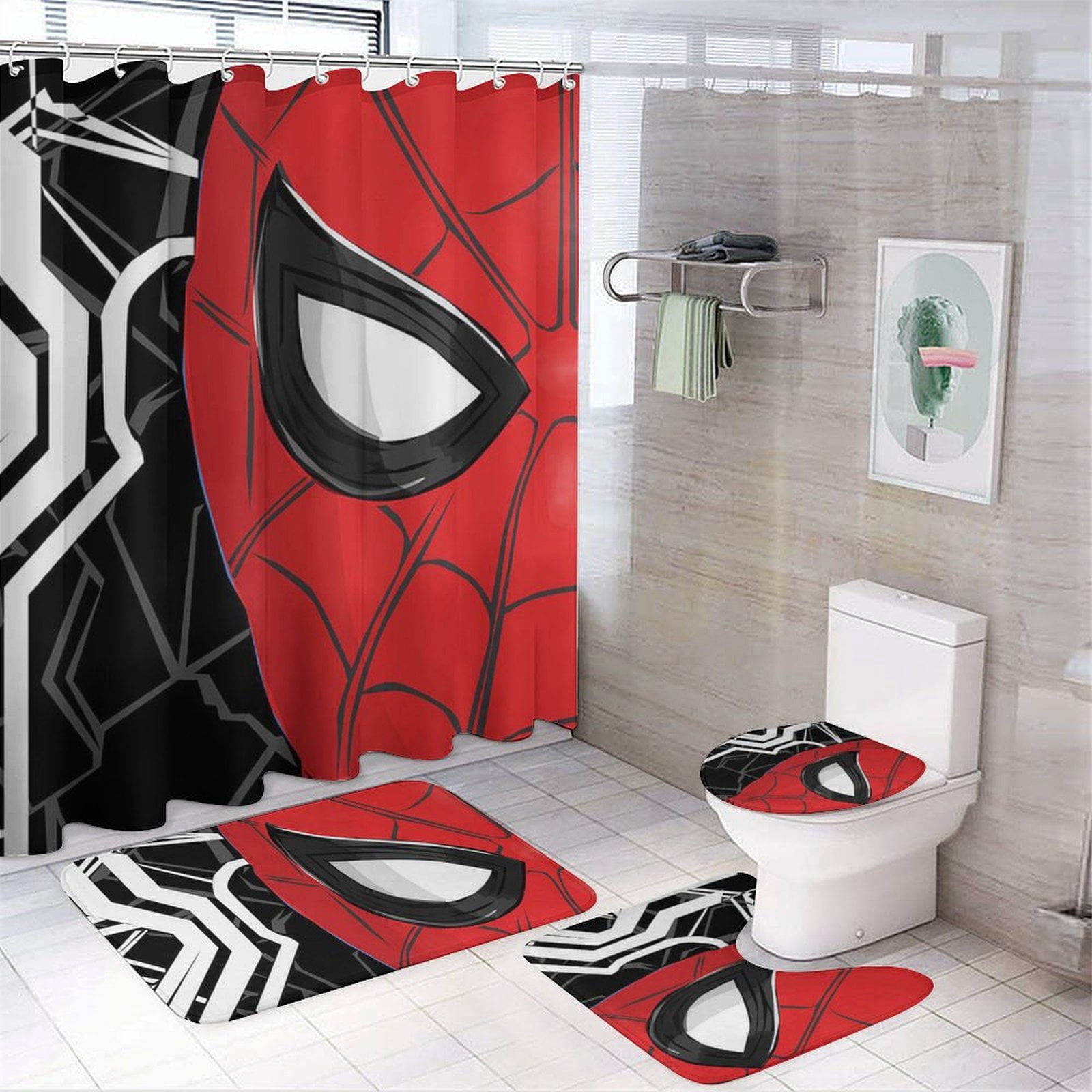 Spiderman Shower Curtain Sets Spiderman Merch Bathroom Sets with 72in ...