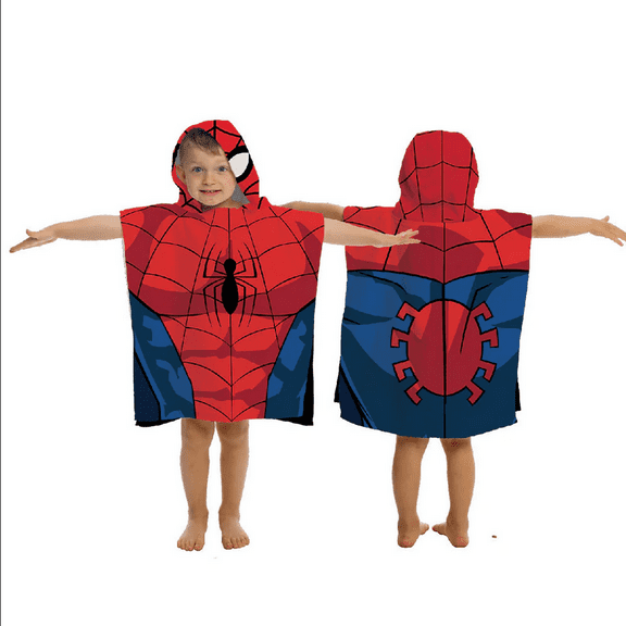 Spiderman Silk Touch Flannel Poncho Hooded Throw 23.6"x47.2" for Kids