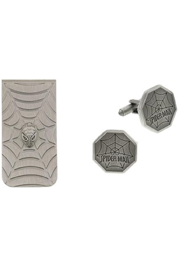 Spiderman Silver Web Cufflinks and Money Clip Box Set