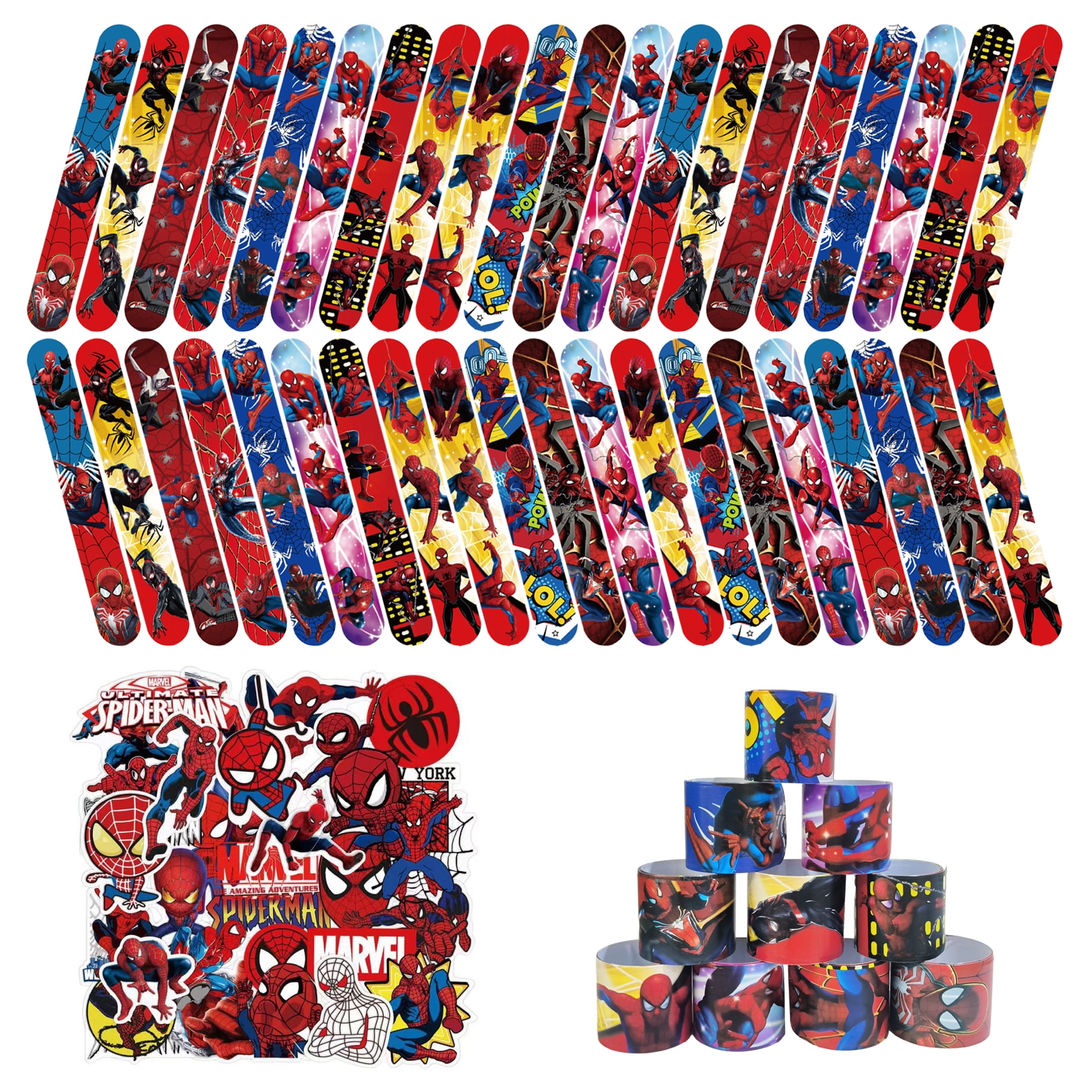 Spiderman Slap Bracelets Set, Spiderman Bracelet and Spiderman Sticker - Spiderman Themed Party Favors, Suitable for Spiderman Birthday Party Supplies for Boys and Girls Kids