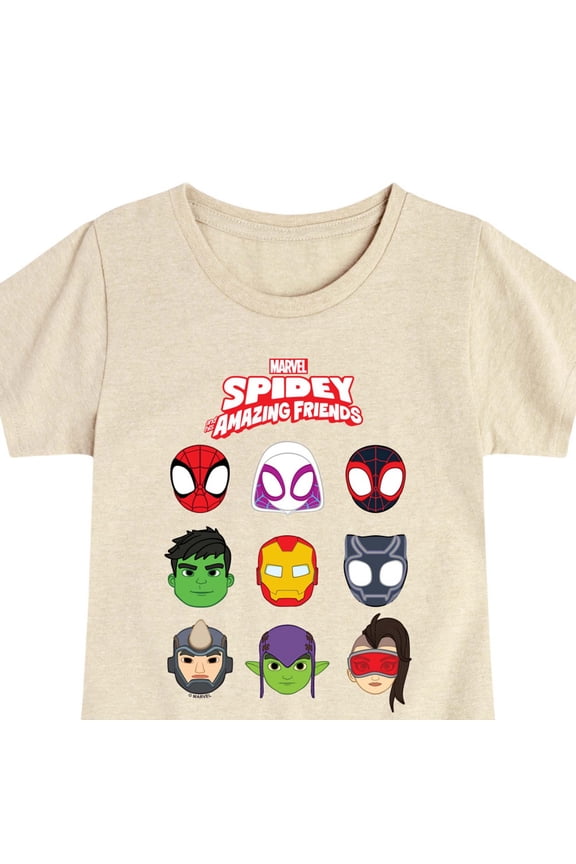 Spiderman - Smaf Faces Grid - Youth Girls Fitted Short Sleeve T-Shirt