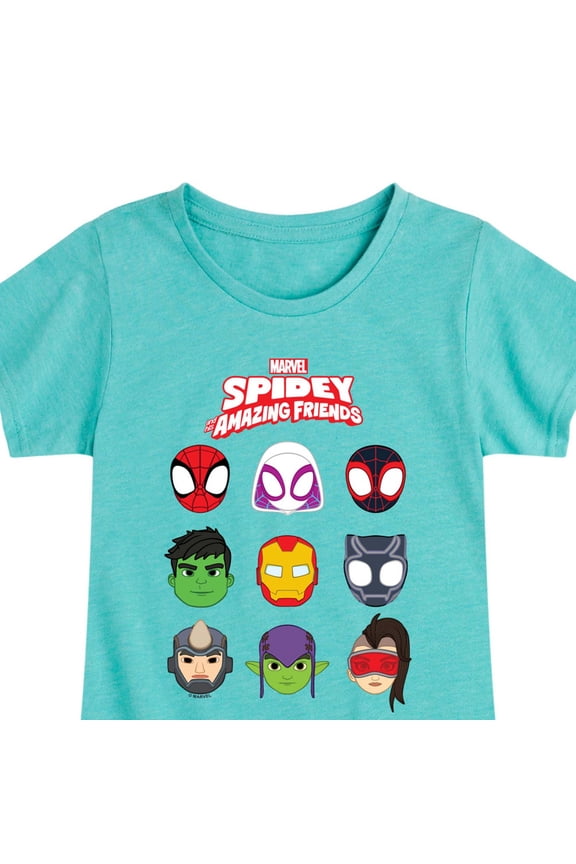 Spiderman - Smaf Faces Grid - Youth Girls Fitted Short Sleeve T-Shirt