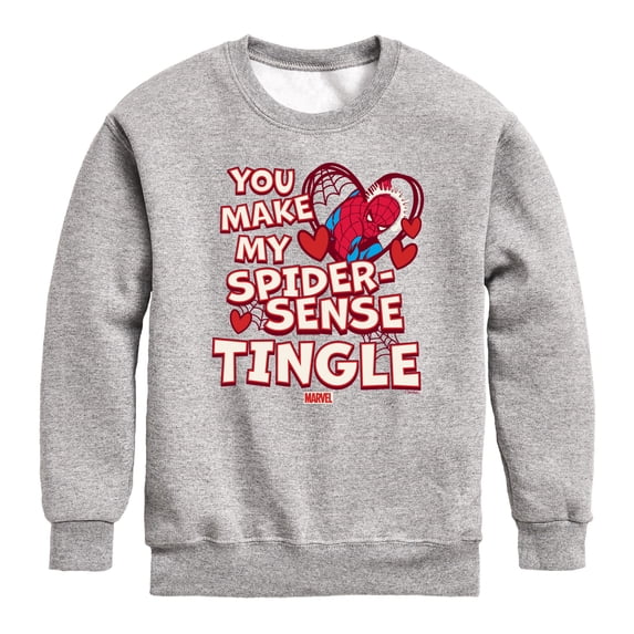 Spiderman - Spider Sense Tingle Valentines Day - Youth Boys Crew Fleece Sweatshirt