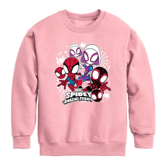 Spiderman - Spidey Friends Stickers - Youth Boys Crew Fleece Sweatshirt
