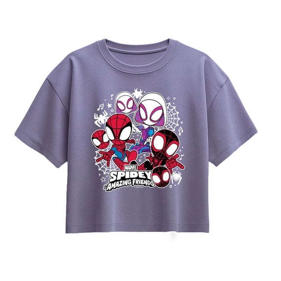 Spiderman - Spidey Friends Stickers - Youth Girls Boxy T-Shirt