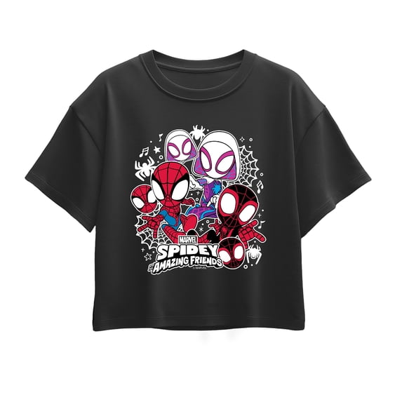 Spiderman - Spidey Friends Stickers - Youth Girls Boxy T-Shirt