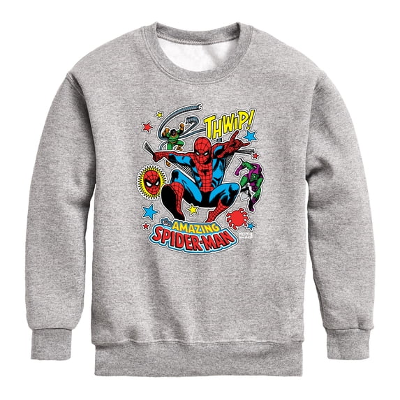 Spiderman - Stickers - Youth Boys Crew Fleece Sweatshirt