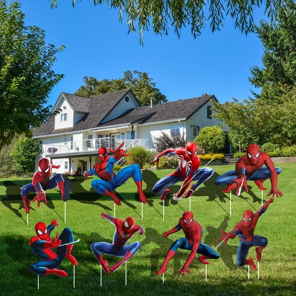 Spiderman Themed Yard Signs, 8 Pcs Spiderman Yard Signs with Stakes, Large Spiderman Yard Signs, Spiderman Outdoor Decorations for Boys Kids Spiderman Birthday Party Supplies Decorations