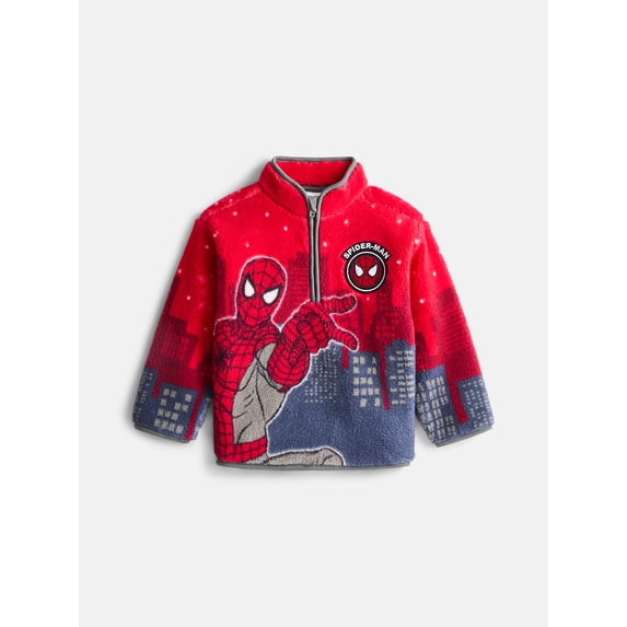 Spider-Man Toddler Boys Faux Shearling Half Zip Graphic Pullover, Sizes 12M-5T