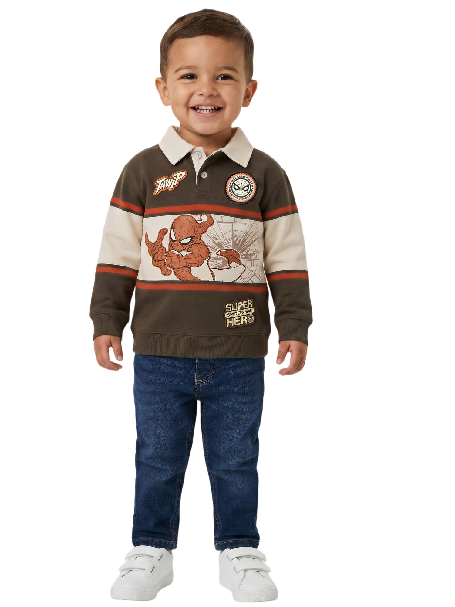 Spiderman Toddler Boy Long Sleeve Rugby Shirt, Sizes 12M-5T