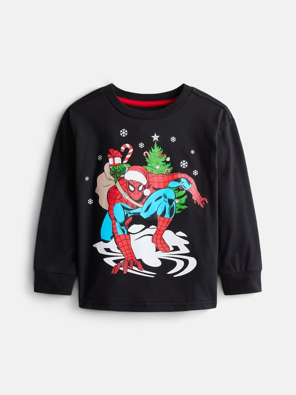 Spiderman Toddler Long Sleeve Holiday Graphic Crewneck T-Shirt, Sizes 12M-5T