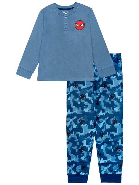 Spiderman Tween Boys Long Sleeve Henley and Pant Pajama Set, 2-Piece, Sizes 8-18