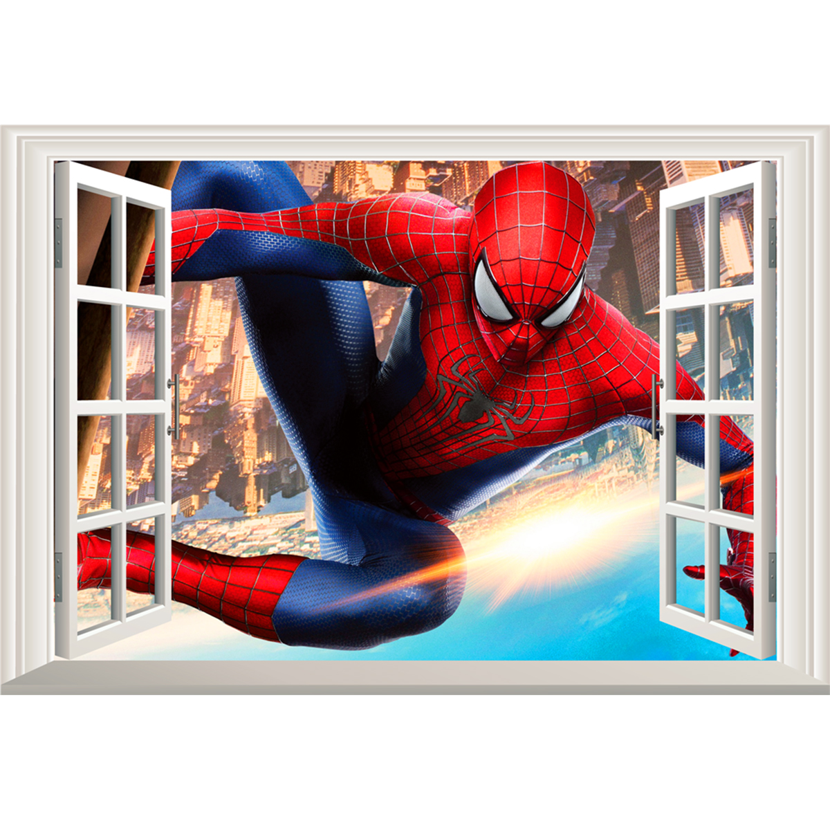 Spiderman Wall Stickers 3D Cartoon Wall Decal Spiderman Jumping Window
