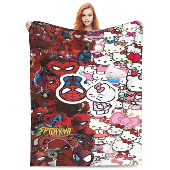 Spiderman vs HelloKitty Flannel Blanket Funny Ultra-Soft Micro Warm Throw Blanket Fleece Blanket Interesting Gift 40"x30"