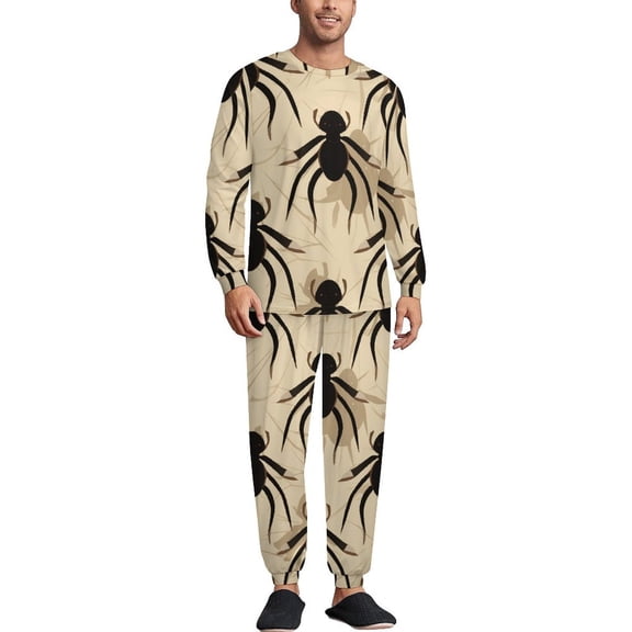 Spiders Men's Pajama Set Sleepwear Pjs Lightweight Long Sleeve Crewneck Shirts and Bottoms Soft Comfy Sleep Sets XS