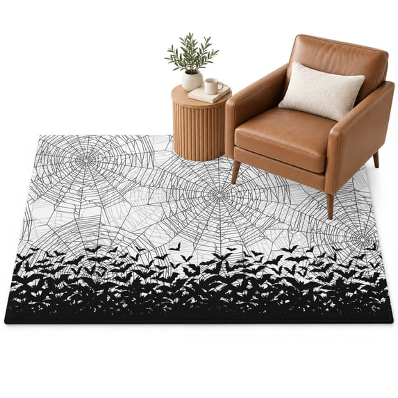 Spiders Webs Area Rug 2.7'x5', Flying Black Bats Silhouettes Cobweb ...