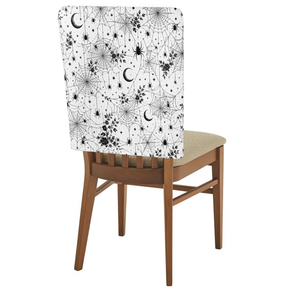 Spiders Webs Chair Back Covers Set of 1 Halloween Spooky Texture Crescent Moons Stars Removable Dining Chair Slipcovers Washable Seat Protector for Restaurant Party Banquet Kichen Decor