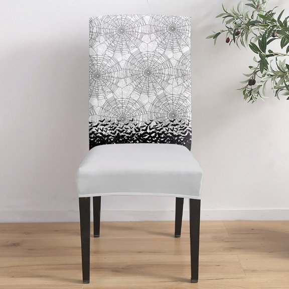 Spiders Webs Dining Chair Covers Set of 1, Flying Black Bats Silhouettes Cobweb Overlays Vintage Chair Covers for Dining Room Removable Seat Protectors Slipcovers for Home Party Wedding Banquet